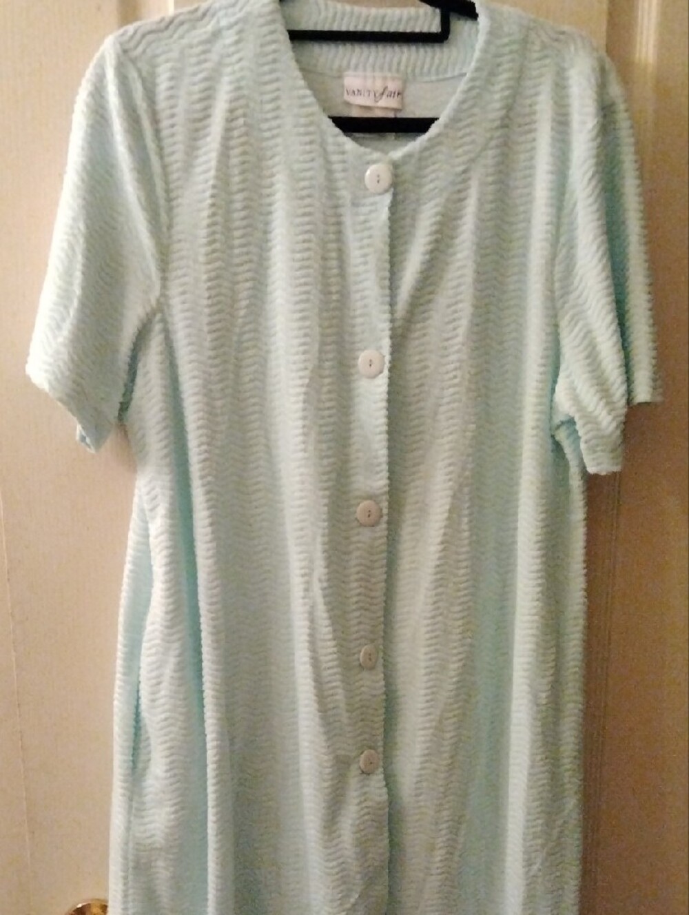 Light Aqua Button-Front Knit House Coat - Picture 9 of 11